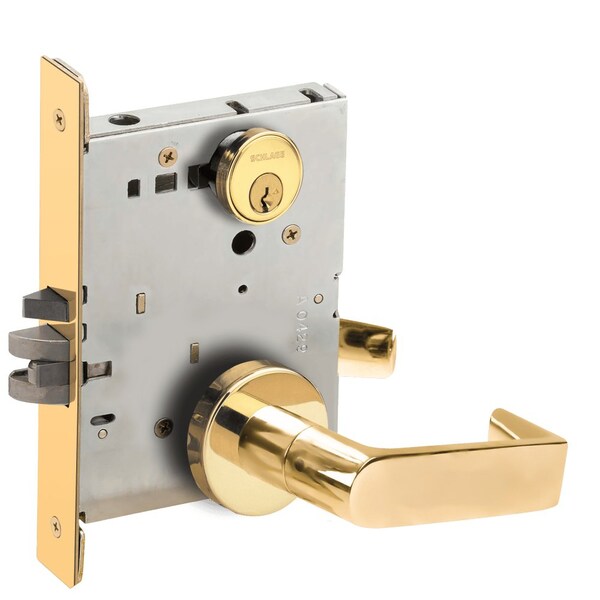 Schlage Grade 1 Storeroom Mortise Lock, Conventional Cylinder, S123 Keyway, 06 Lever, A Rose, Bright Brass L9080P 06A 605 - main