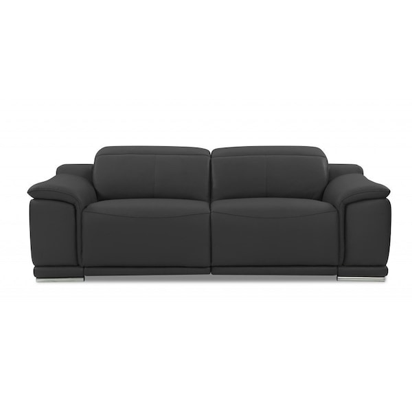Homeroots 86" Dark Gray Italian Leather USB Reclining Sofa With Silver Legs 476524 - main