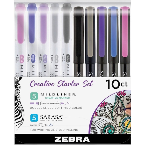 Zebra Pen MIDLINER Marker/SARASA Fineliner Creative Starter Set - 0.8 mm Pen Point Size - Needle Pen, 10PK 10015 - main