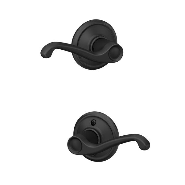 Schlage Residential Flair Lever Passage Lock with 16080 Latch and 10027 Strike Matte Black Finish F10FLA622 - main