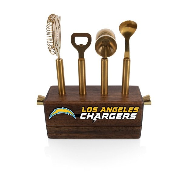 Picnic Time Family Of Brands NFL Los Angeles Chargers Sidecar 5-Piece Bar Tool Set, (Acacia Wood) 672-05-508-347-2 - main