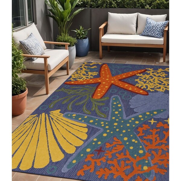 Homeroots 5' X 7' Orange Green and Blue Indoor Outdoor Area Rug 527626 - main