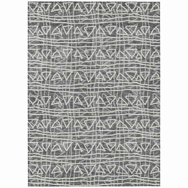 Homeroots 10' X 14' Charcoal Gray And Ivory Geometric Washable Indoor Outdoor Area Rug 583485 - main