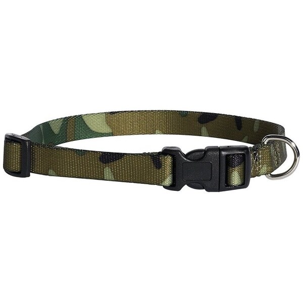 Casual Canine Dog Collar, D-Ring Link, 6 to 10 in L Collar, 3/8 in W Collar, Nylon, Green Camo ZA6741 06 43 - main