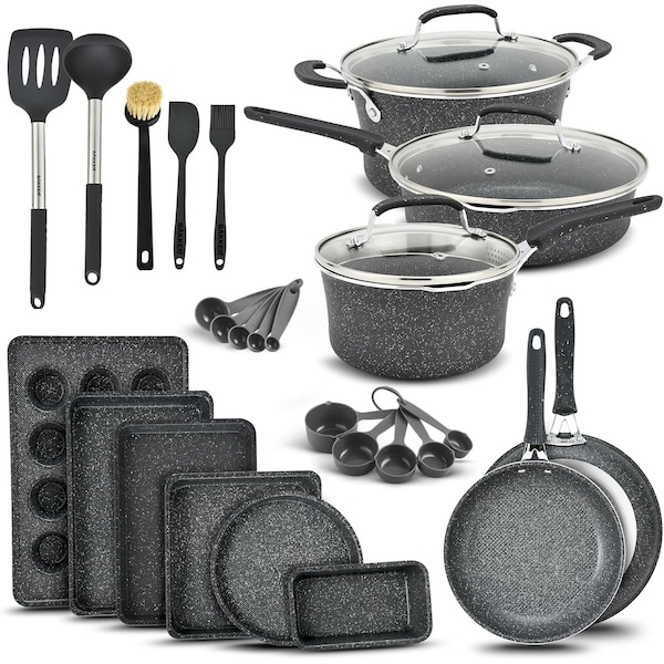Bakken- Swiss Kitchen Cookware Set, Nonstick Coating, Pots and Pans Set with Handle Grips and Tempered Glass Lids BKCWGRY23MAR - main