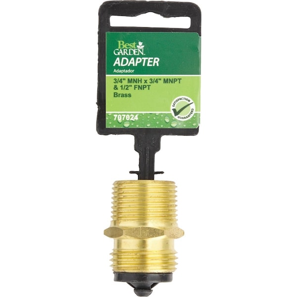 Best Garden 3/4'' MHT x 3/4'' MPT x 1/2'' FPT Brass Non-Swivel Hose Connector GB-9556+GM294 - main