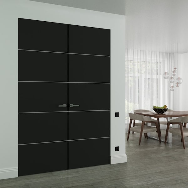 Sartodoors Hidden Double Doors, Planum 0020 Matte Black Concealed Metal Frame 60" x 84" (2* 30x84) Right-hand PLANUM0020DMF-BLK-60x84-RH-I - main