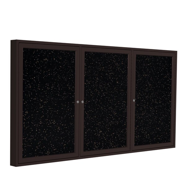Ghent 3 Door Enclosed Recycled Rubber Bulletin Board, Bronze Aluminum Frame, 3'H x 6'W, Tan Speckled PB33672TR-TN - main