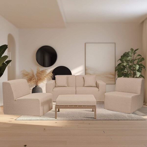 Deko Living 4 Place Seating Brown Compressed Foam Sectional Sofa and Ottoman Set CIF50117 - main