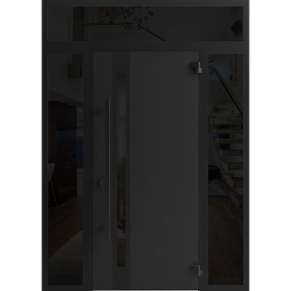 Vdomdoors Front Exterior Prehung Steel Door Ronex1033 Teak 2 Sidelight and Transom Window Sidelite Entry RONEX1033EXD-OAK-W16+36+16 x H80+16-LH-I - main