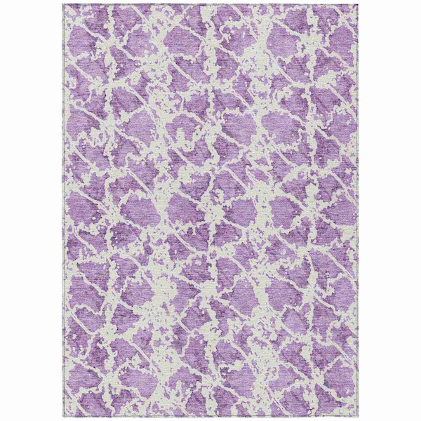 Homeroots 3' X 5' Lilac And Ivory Abstract Washable Indoor Outdoor Area Rug 614173 - main
