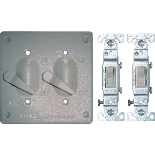 Southwire 2-Toggle Vertical Mount Gray Weatherproof Cover with, 2 Single Pole 15A Switches 2GTCSP-15A-UPC - main