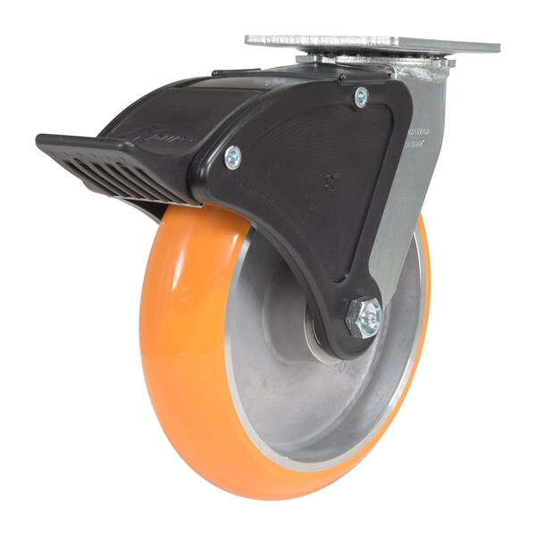 Vestil Polyurethane Swivel With Total Brake Caster 8 In. x 2 In. 1.25K Butterscotch/Silver CST-F34-8X2SI-SWTB1 - main