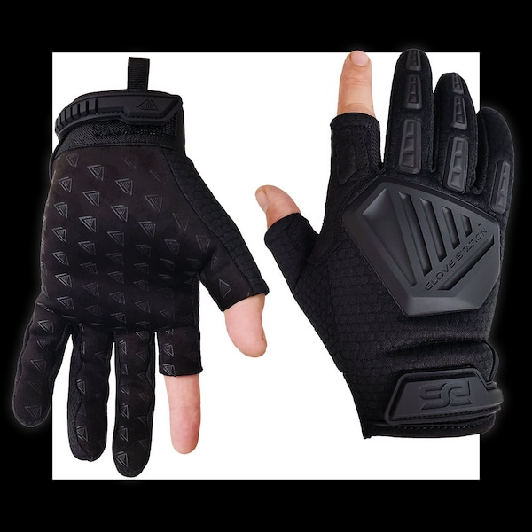 Glove Station Shooter Tactical Gloves, Suede Palm, Knuckle Guard, Fingerless Design, M Size GS-SHOT-550-BK-M - main