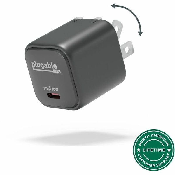 Plugable GaN USB C Charger Block, 30W Portable Charger, Foldable Prongs, Fast Charger for iPhone 14, iPad PS-30C1B - main
