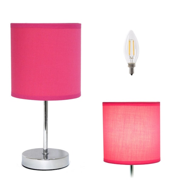 Homeroots 12" Silver Metal Table Lamp LED With Hot Pink Drum Shade 643175 - main