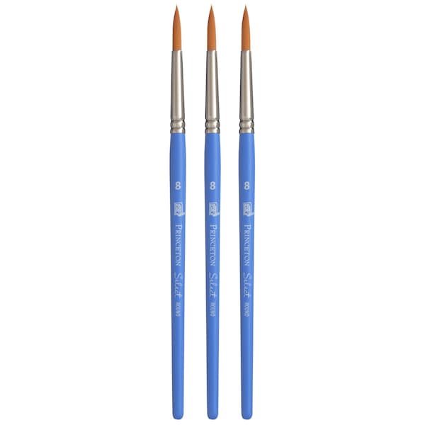 Princeton Select Artiste Round Brush, Synthetic Bristles, Short Handle Mixed Media Paintbrush, Size 8, 3PK P3750R8 - main