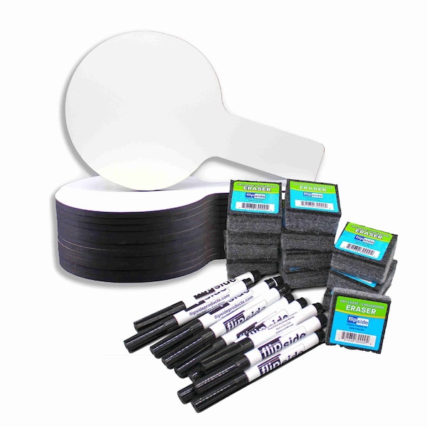 Flipside Mini Dry Erase Answer Paddles with Markers and Erasers Class Pack of 12 19036 - main