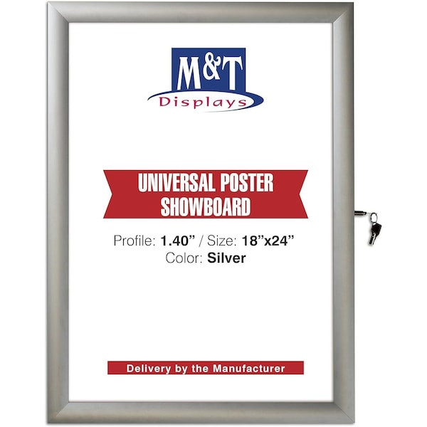M&T Displays 18x24 Inch Enclosed Lockable Poster Showboard, Silver Aluminum Outdoor Noticeboard USBNU00018X2990 - main