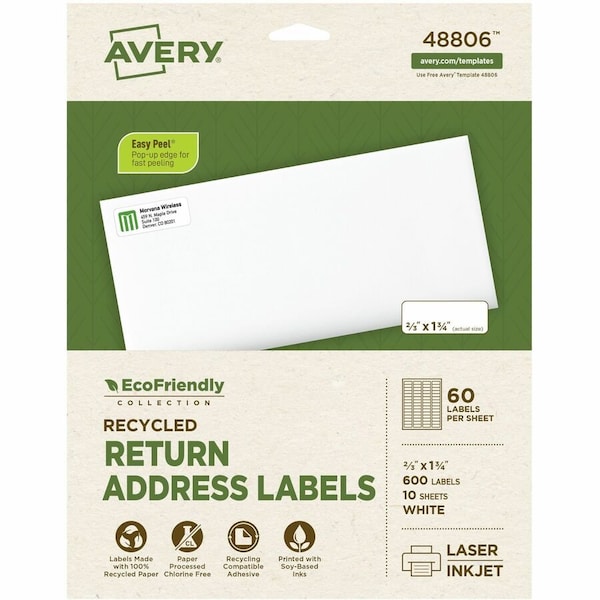 Avery EcoFriendly Recycled Address Label, PK600 48806 - main
