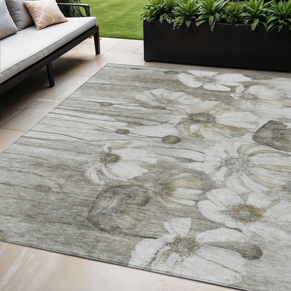 Homeroots 5' X 8' Taupe Ivory And Tan Floral Washable Indoor Outdoor Area Rug 582783 - main