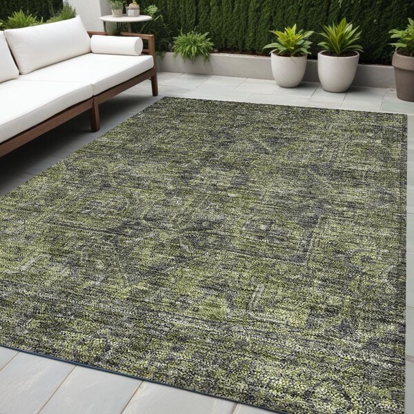 Homeroots 5' X 8' Moss Green and Gray Oriental Washable Non Skid Indoor Outdoor Area Rug 563812 - main