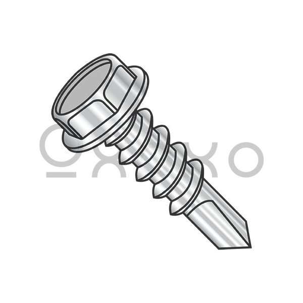 Oxoxo 12-14X1 1/4 Unslotted Hex Washer With Number 4 Point Full Thrd Self Drilling 410 Stainless, 1500PK 510381 - main