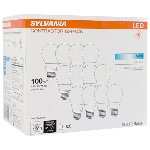 Sylvania LED Bulb, General Purpose, A19 Lamp, E26 Lamp Base, Non Dimmable, Frosted, 5000 K Color Temp 40205 - main