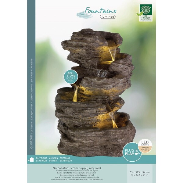 Lumineo 14.8'' W.x21.3'' H.x13'' L. Glassfiber Reinforced Concrete Rock Waterfall Fountain 9896477 - main