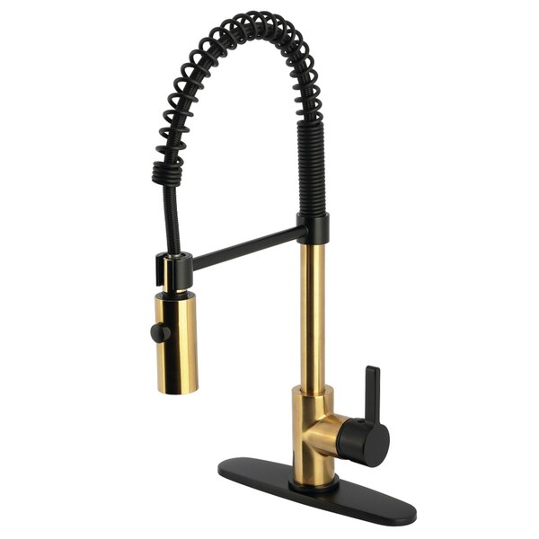 Kingston Brass Single-Handle Deck-Mount Pre-Rinse Kitchen Faucet, Brushed Brass/Matte Black LS877CTLBBMB - main