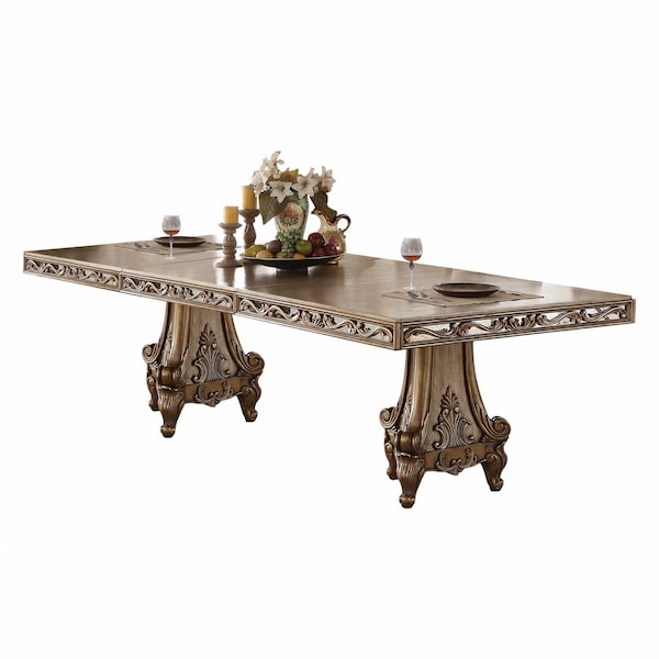 Homeroots 78-114" X 44" X 30" Antique Gold Dining Table 318891 - main
