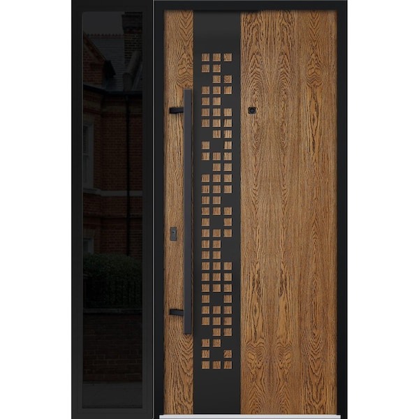 Vdomdoors Steel Door Deux 6678 Natural Oak Sidelight Exterior Window Sidelite Entry Door Painted W36+16xH80 R DEUX6678EXD-OAK-W36+16 X H80-RH-I - main