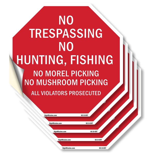 Signmission No Trespassing No Hunting, Fishing, 4 inch X 4 inch, Vinyl Decal, 5PK OC-D-5PACK-4-97 - main