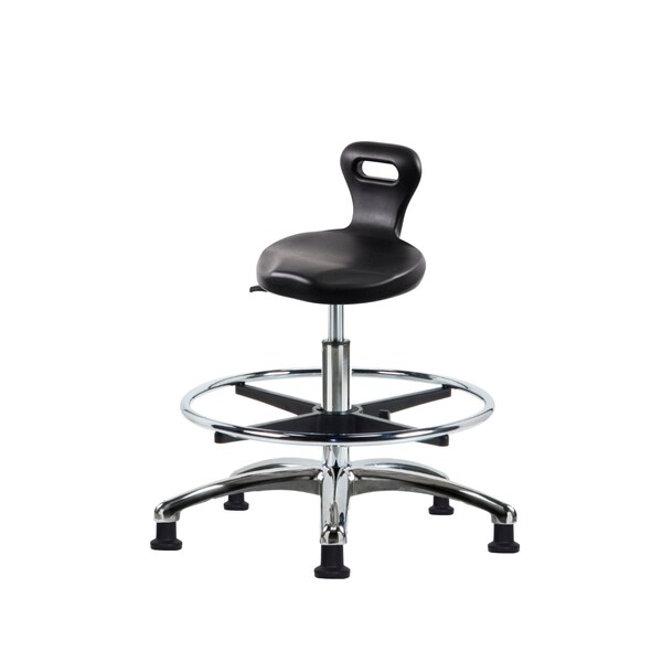 Blue Ridge Ergonomics Poly Serpent Stool Chrome-Medium Bench Height with Chrome Foot Ring & Stat Glides in Black Poly PSPMBSL-CR-CF-RG-BLK - main