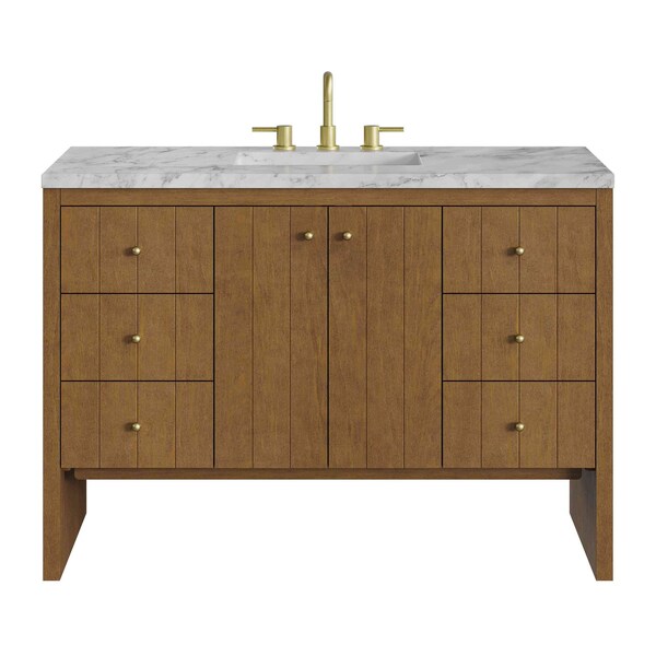 James Martin Vanities Hudson 48" Single Vanity, Honey Oak w/ 3 CM Carrara Marble Top 435-V48-HNO-3CAR - main