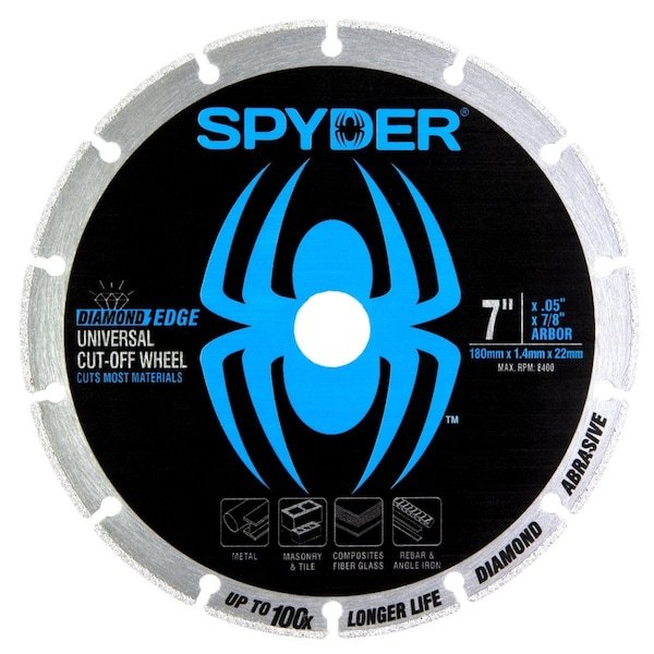 Spyder Abrasive Cut-Off Wheels, Type 1, 7-Inch Dia, 0.25-Inch Thick, 7/8-Inch Arbor Hole Size, Diamond 14007 - main
