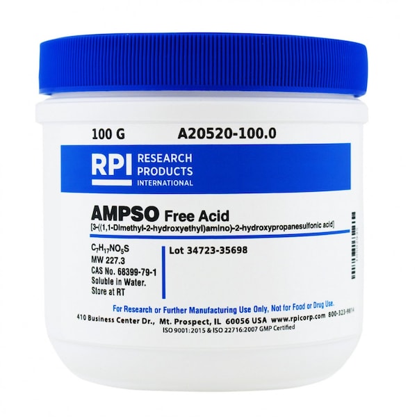 Rpi AMPSO 3-1, 1-Dimethyl-2-hydroxyethylamino-2-hydroxypropanesulfonic acid, 100 Grams A20520-100.0 - main