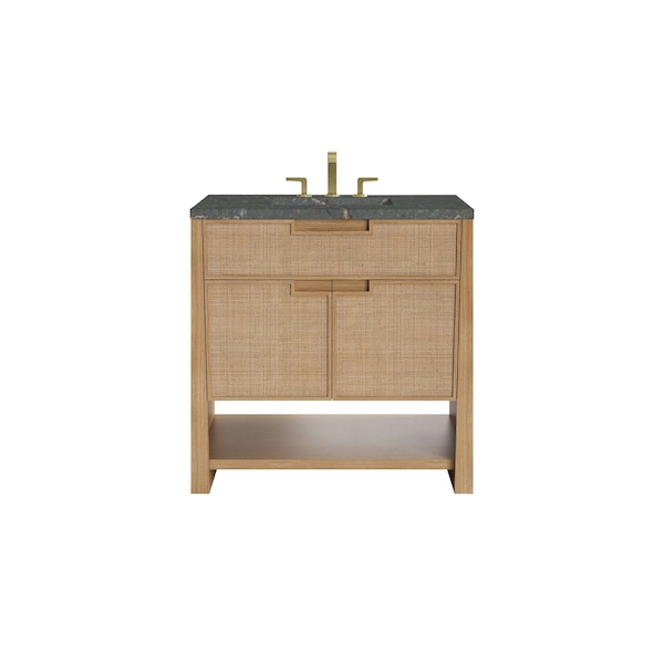 James Martin Vanities Solene 36 in. Single Vanity, Seaside Oak, w/ 3 CM Parisien Bleu Quartz Top D225-V36-SSO-3PBL - main