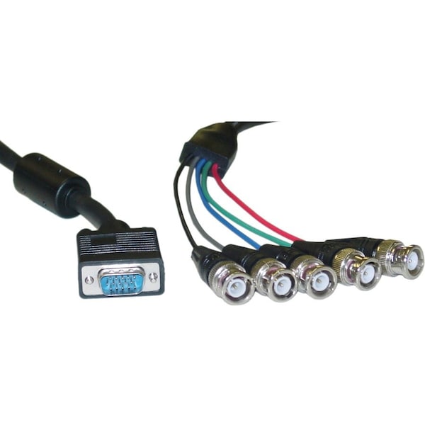 Cable Wholesale SVGA (HD15 Male) to BNC (5 Male) Monitor Breakout Cable, Black, Double Shielded, 6 foot 10H1-18106BK - main