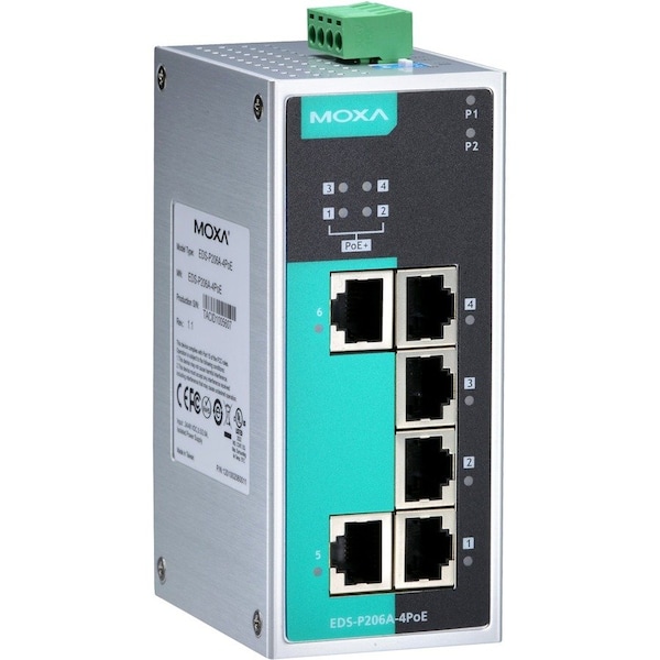 Moxa Ethernet Switch - Fast Ethernet - 1000Base-T - Optical Fiber, Twisted Pair - PoE Ports EDS-P206A-4PoE - main