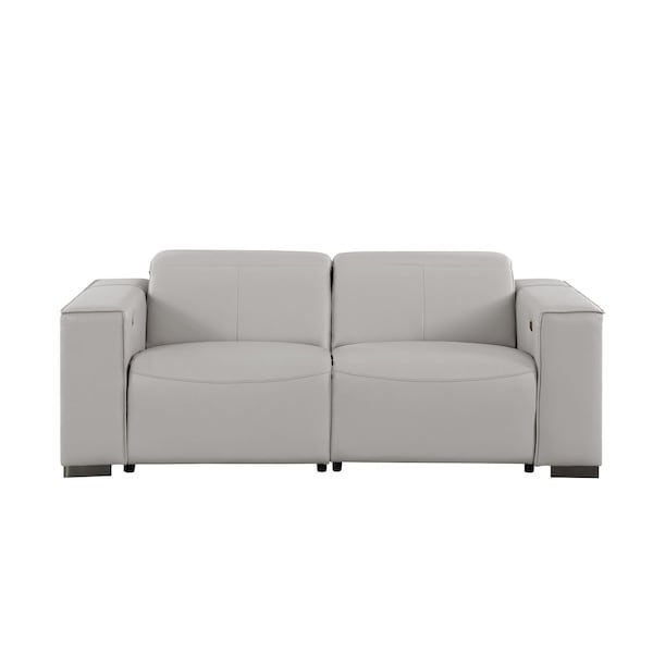 Homeroots 80in Light Gray and Brown Leather Power Reclining Loveseat 720536 - main
