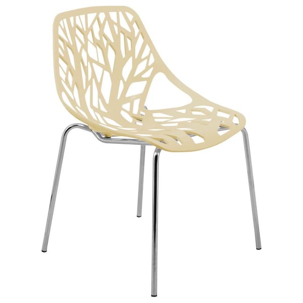 Leisuremod Modern Asbury Dining Chair with Chromed Legs, Cream AC16CR - main