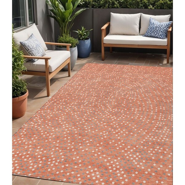 Homeroots 5' X 8' Salmon Gray And Ivory Polka Dot Washable Indoor Outdoor Area Rug 599083 - main