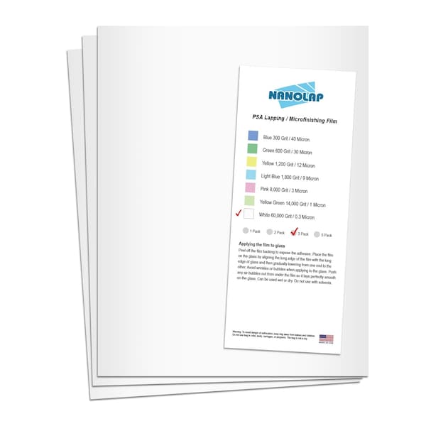 Nanolap PSA Lapping Film, 3 Pc 0.3 Micron (60,000 Grit), 8-0.5 in x 11 in Microfinishing Fine Sanding Paper 61542N - main