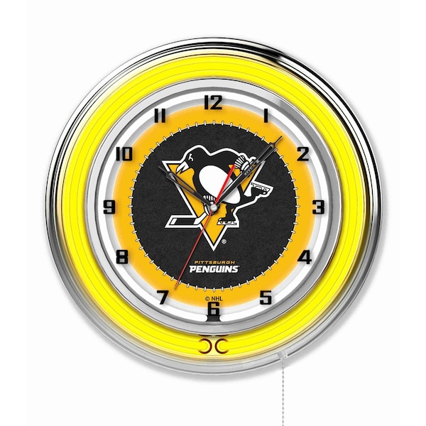 Holland Bar Stool Co Pittsburgh Penguins Double Neon 19" Clock, NHL Clk19PitPen - main