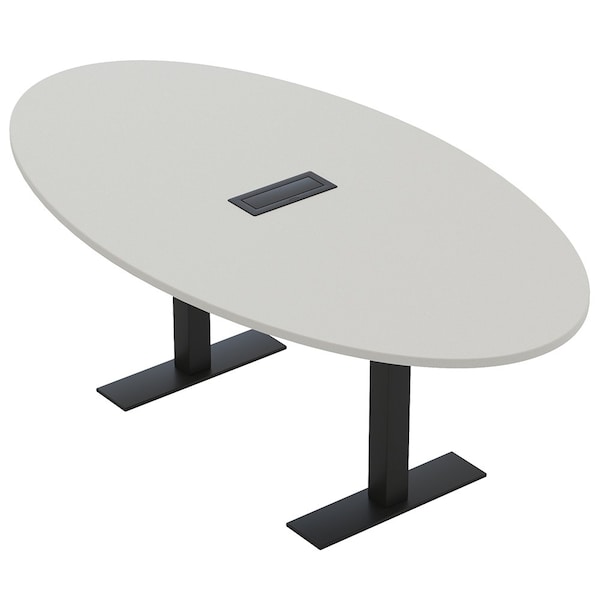 Skutchi Designs 7ft Conference Table With Power Unit | 4 Person Modular Oval Meeting Table | Harmony Series HAR-OVL-48X84-T.BK-U779-EBLK - main