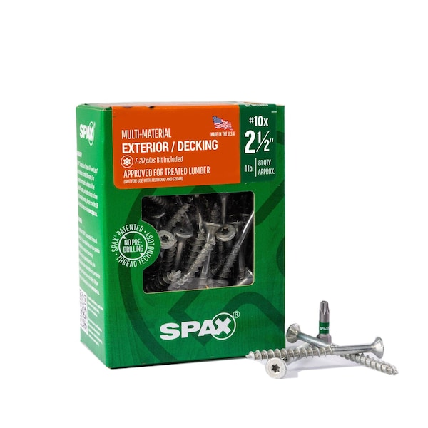 Spax #10 x 2-1/2 in Exterior Wood Deck Screws Construction Flat Head T-Star Plus, 81PK 4191670500604 - main