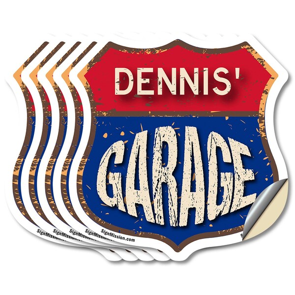 Signmission Dennis's Garage, 4 inch X 4 inch, Vinyl Decal, 5PK SHI-D-5PACK-4-383-DENNIS - main