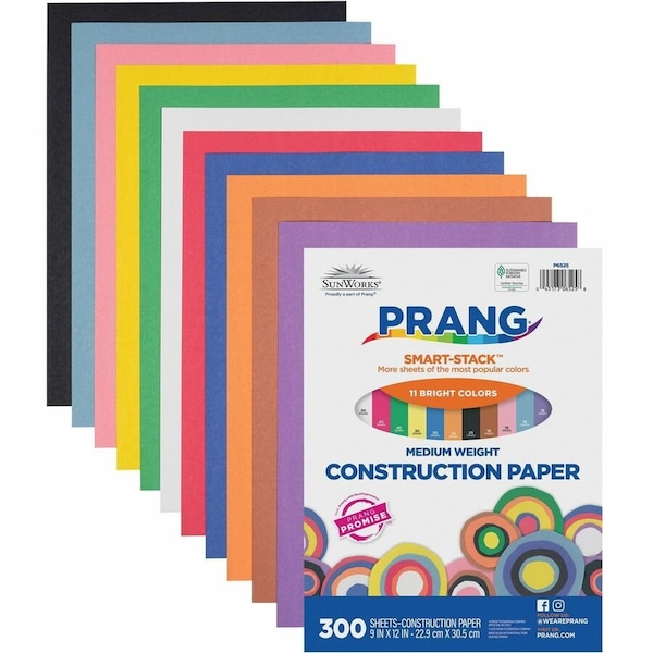 Pacon SunWorks® Construction Paper, 11 Colors, 9 x 12", 300 Shts/Pk, PK2 6525 - main