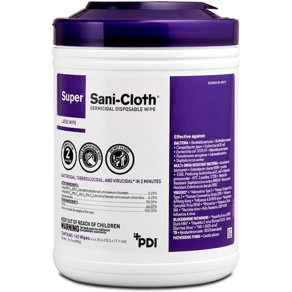 Pdi Germicidal Disinfecting Wipes, 6 x 6-3/4", 160 Wipes Q55172 - main